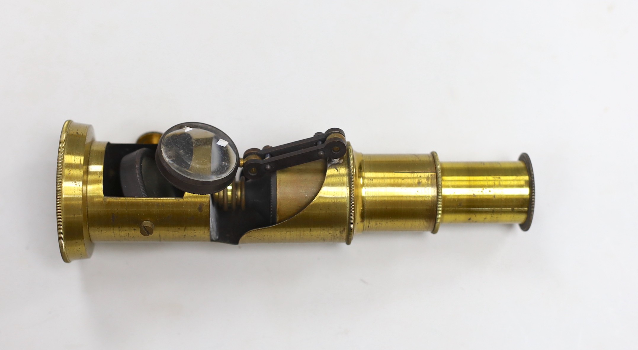 A cased travelling microscope, label to lid interior reads ‘From A. Franks’, box 17cm.